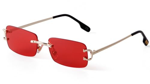 Laurinny Herren Rahmenlose Sonnenbrille Rechteckig Randlos Retro Metall | Gold, Blau, Braun, Für Männer und Frauen