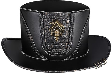 SCUDGOOD Steampunk-Zylinder für Erwachsene, PU-Leder, Magiermütze, Vintage, viktorianischer Cosplay-Kostüm, Hut für Damen und Herren, Halloween-Partyhut, modischer Zylinderhut, Halloween-Partyhut,