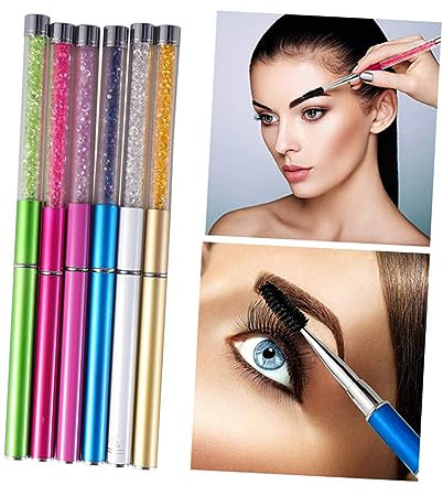 FRCOLOR 6pcs Luxury Eyelash Brush Kit Shiny Rhinestones Makeup Lash Applicator Portable for Women Beauty Salon Home