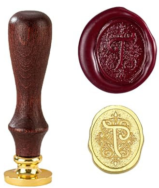 TBXqian Initial T Wachs-Siegel-Stempel, Vintage Letter Seal Wachs-Siegel-Stempel mit abnehmbarem Messingkopf und Holzgriff für Party Einladungen/Geschenkpapier/Umschläge/Weihnachten Thanksgiving