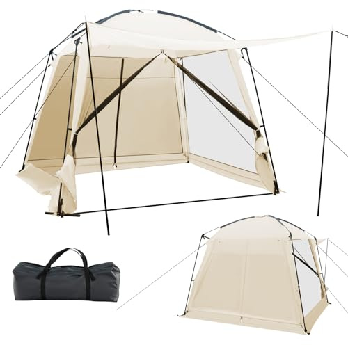 TANGZON 3 x 3m Screen Dome Camping Tent for 6-8 People, Portable Screen Shelter with 4-Side Mesh Wall, Carrying Bag, 2 Vestibules, 2 Zippered Door, Easy Setup, Family Tent for Backpacking Hiking Beach