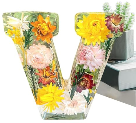 Lettere Luminose, Lampada Notturna Con Fiori Simulati Decorativa In Resina Con Lettera Iniziale E Secco Lampada Da Notte Creativa Da Tavolo Regali Per La Festa Della Mamma