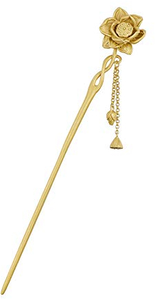 Haarschmuck, Vintage-Haarstäbchen, vergoldete Haarnadel, chinesische Haarstäbchen aus S925-Silber, verzierte Samenkapsel-Haarstäbchen mit Quaste, baumelnder Haarknoten-Schmuck for Braut, Frauen, Mädch