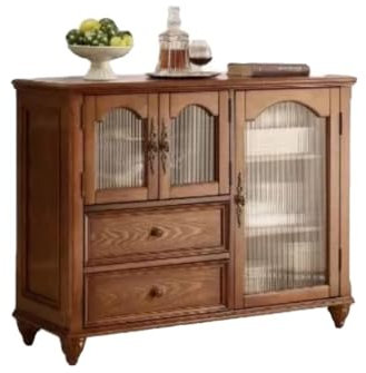FEELIN Sideboard Drinks Cabinet Chinese retro buffet cabinet glass door sideboard solid wood sideboard with drawer coffee bar cabinet Sideboards for Living Room(S:100 * 45 * 95cm)