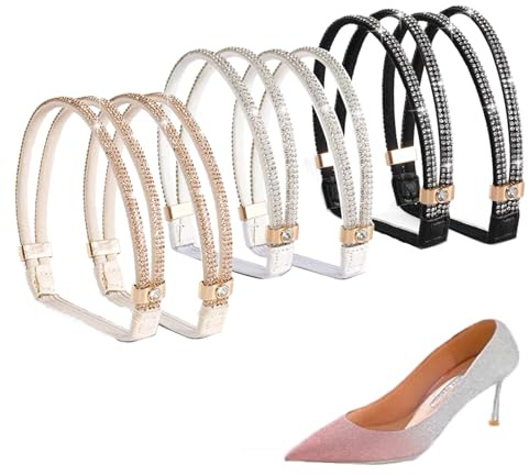 Wenrou 3 Stycken Högklackade Skor, Elastiska Högklackade Skor Bälten, Skosnören Med Strass För Klackar, Skoband Förlängare, Höga Klackar Rems För Skor Strass, Svart, vit, champagne, Taglia unica