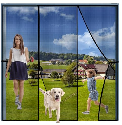 Fly Screen for Doors Caravan 295x220cm Hands Free Mesh Window Curtains Shuts Automatically Mosquito Fly Screen Mesh for Windows Black