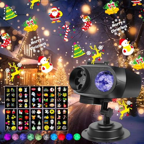 Yanbaozi LED Projektor Weihnachten,Halloween Christmas Projektor Aussen mit 10 Dias und Welleneffekt, Projektionslampe IP44 Wasserdicht mit Remote für Geschenk Halloween, Weihnachten
