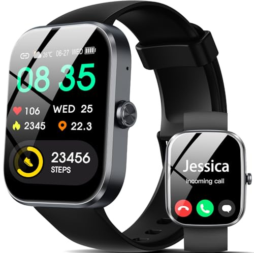 Smarta Klockmän och Telefonfunktioner, 1.91 HD Pekskärm Intelligent Klocka med Bluetooth Samtal, 112+ Motion, IP68 Vattentät, Sportklocka och Pulserad Sömnmonitor (Svart)