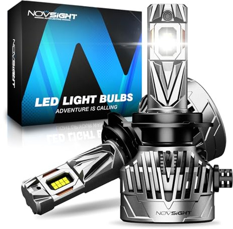NOVSIGHT H7 LED Bulbs 40000LM Super Brighter 800% Luminosité | 130W, 6500K Lumière Blanche Forte, Plug & Play, faisceau précis, turbo-ventilateur, 100 000 h, IP68, lot de 2