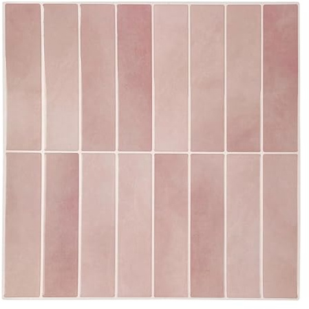 3D Fliesenaufkleber Klebefliesen Wandfliesen, 10-Stück Rosa Selbstklebende Fliesen für Küche Bad Fliesendekor (30,5 x 30,5 cm, 0.93㎡)