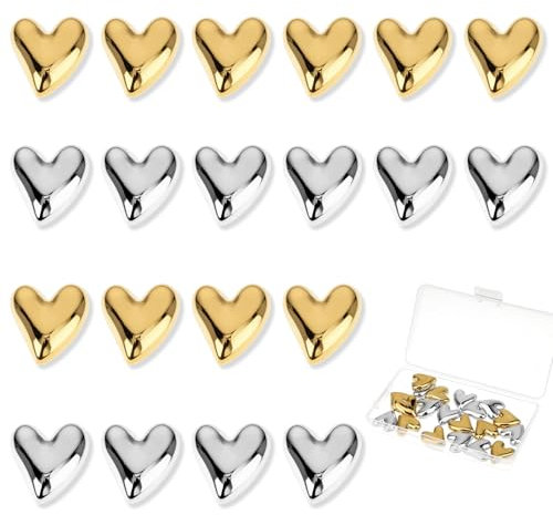 Qianyu Lot de 20 aimants cœur doré et argenté pour tableau blanc, casier, panneau d'affichage, maison, bureau, cuisine, classe