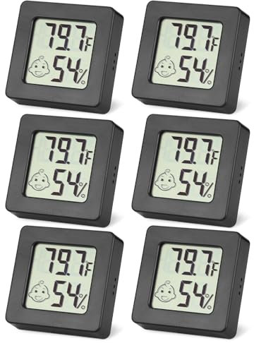 SOBEAU 6 Pezzi Mini Igrometro Termometro Interno, Digitale Monitor di Temperatura e Umidometro, Termometro Igrometro Ambiente per Casa, Garage,Stanza del Bambino, Ufficio (Nero)