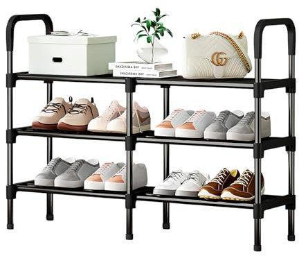 DecorDwell Scaffale Porta Scarpe in Metallo a 3 Ripiani - Scarpiera Aperta ed Organizzatore per Scarpe,Scarpiera Salvaspazio per 32 Paia di Scarpe, Organizer Scarpe Ripiano per Soggiorno, Corridoio
