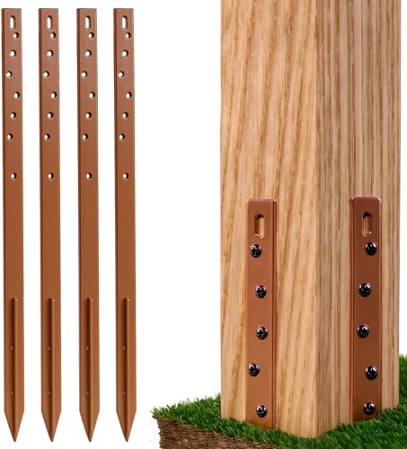 GROWNEER 4PCS Timber Fence Post Repair Stakes Kit 75cm (29.5) Heavy Duty Fence Post Stakes Ground Spike Reinforces and Repairs Damaged or Broken Post(to fix 2 Broken Wood Post)