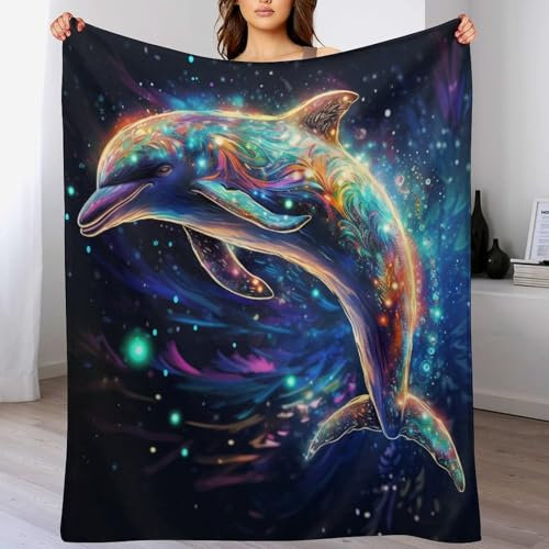 AAPZY Flannel Fleece Decke Mit 3D-Delfin Muster, Leichte, Superweiche, Gemütliche Plüsch-Bettdecke/Sofadecke Vier Jahreszeiten Wohndecke （130×150cm）