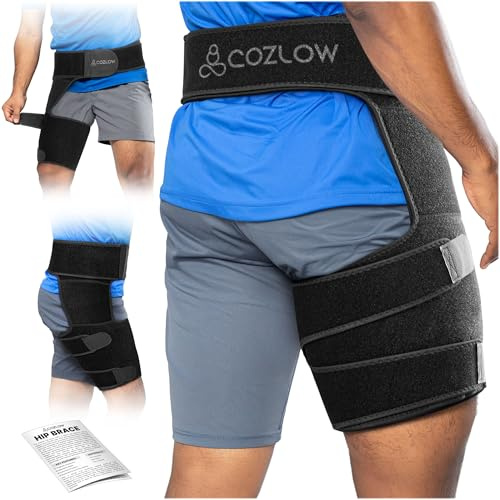 COZLOW Hip Brace - Compression Wrap - Extra Large Size - Sciatica Pain Relief, Hamstring Recovery & Sacroiliac Stability - Hip Flexor Support - Ortho Stabilizer for Men & Women - Mobility Aid