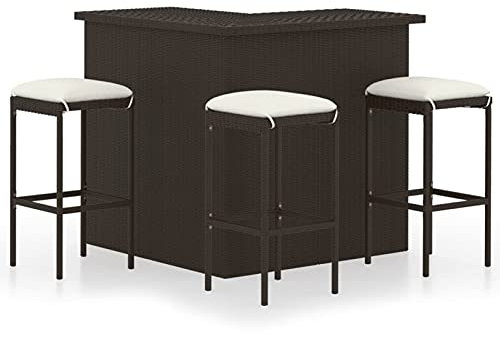 Xichuzi 4-TLG. Gartenbar-Set mit Kissen, Bistro-Set, Gartenset Tisch Und Stühle, Balkontisch, Balkon Möbel Für Kleinen Balkon, Terrassenmöbel, Bistrotisch, Gartentisch, Poly Rattan Braun