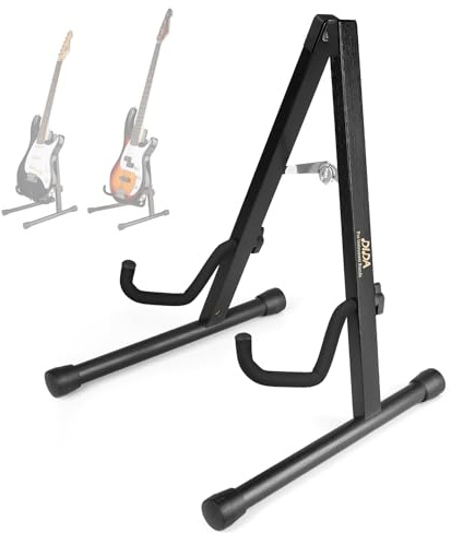 DIDA Bodenständer für E-Gitarre, Bassgitarrenständer, tragbarer Gitarrenständer mit rutschfestem Gummi und gepolstertem Schaumstoff (Black Wood)