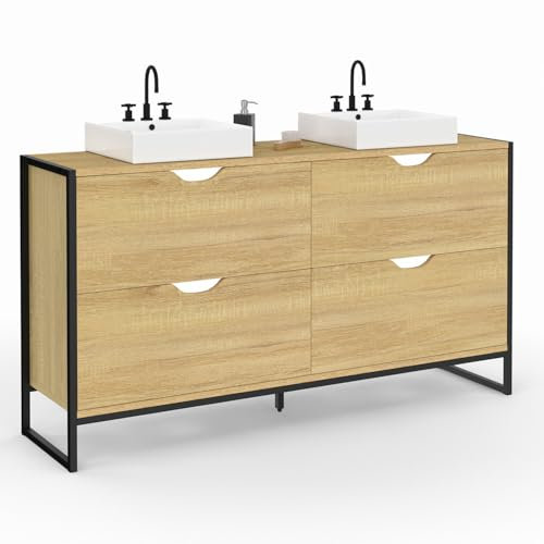 IDMarket – Mueble doble lavabo de baño Detroit con 4 cajones, diseño industrial