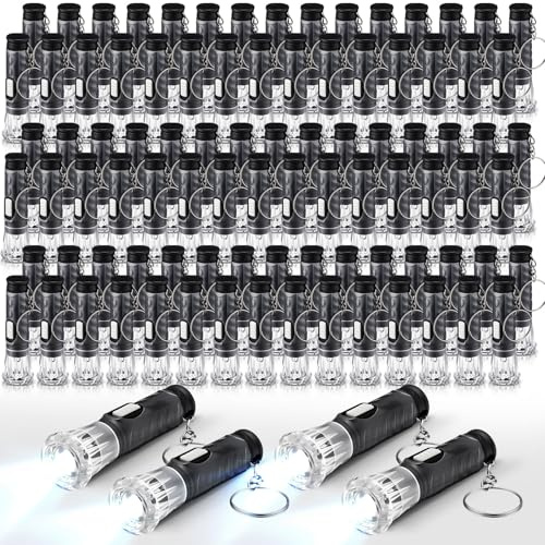 Jexine 150 Pcs Mini Flashlight Keychain, Assorted Colors Portable LED Flashlight, Handheld Plastic Keychain Flashlights, LED Key Chains for Halloween Hiking Camping Cycling Party Favor (Black)
