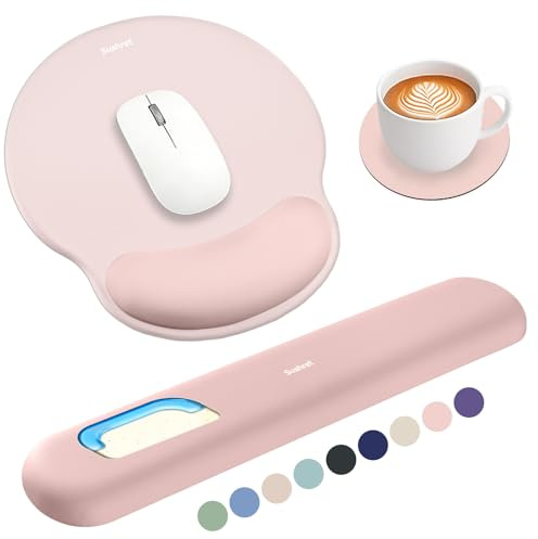 Sushret Mauspad & Tastatur Handballenauflage, 3-in-1 Ergonomisches Gel Memory Foam Handballenauflage mit Handgelenkstütze, Gaming Mauspad Armauflage für Computer Büro Schreibtisch Zubehör, Rosa