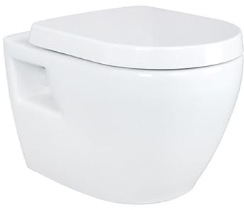 Belvit Hänge Wand WC Weiß Spülrandlos mit Taharet-/Bidet-Funktion & Toilettendeckel mit Absenkautomatik - Tiefspül-Toilette aus Keramik zur Wandmontage für moderne Badezimmer