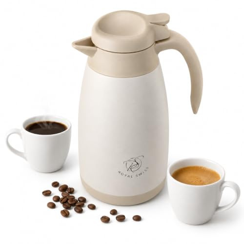 Royal Swiss 2 l Edelstahl Thermoskanne Kanne für heiße & kalte Getränke, Vakuumisolierung, 24 Stunden Thermal Insulated Kettles, für Tee und Kaffee, Jug Hot & Cold Drinks, für Zuhause, Büro & Reisen