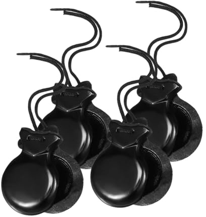 VANZACK Castagnettes en Bois à Doigts pour Musiciens, Petit Instrument De Percussion Traditionnel, Taille Compacte Noire, Instrument pour Éveil Musical Et Spectacle, Lot De 4 Pièces