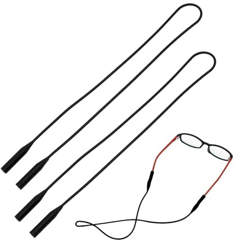 AXNKDH 2 Pack Silicone Glasses Retainer Strap, Adjustable Non Slip Eyewear Lanyard, Waterproof Elastic Sunglasses Chain Holder for Fishing Hiking Swimming Outdoor Sports Daily Use, Black One Size