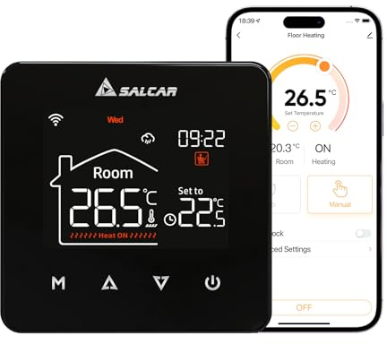 SALCAR Termostato WiFi Smart para calefacción por suelo radiante de agua, programable, LCD, termostato de habitación, caldera wifi, termostato, calefacción digital, compatible con Alex Google Home 3 A
