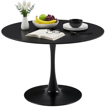 GOKHOMX Runder Esstisch Schwarz de 110cm de Durchmesser für 4-6 Personen, Moderner Esstisch Rund Schwarz Küchentisch Esszimmertisch mit Metallbein Tisch Rund für Küche Esszimmer Wohnzimmer Café