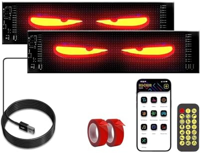 2er Devil Eyes Light für Party, Bar, Hochzeit & Werbung (342 * 108mm) | Flexibles Dynamic LED Augen für Auto, 2er Teufelsaugen led lkw, Leuchtaugen led Auto mit APP/Fernbedienungs
