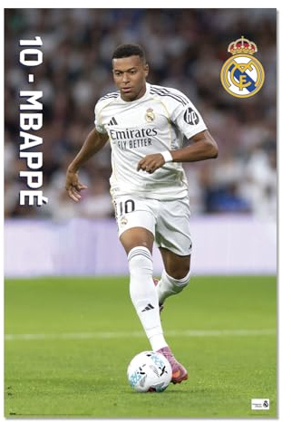 Grupo Erik FC Real Madrid Mbappe Poster Kunstdruck Merch | Poster Deko Wohnzimmer oder Deko Schlafzimmer - Deko Zimmer - Größe 61 x 91 - Offizieller Real Madrid Fanartikel