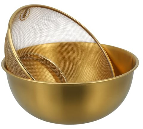 INOOMP Edelstahl-Sieb Und Schüssel-Set Reiswaschschüssel Mesh-Siebkorb Lebensmittelsieb Zum Waschen Von Obst Und Gemüse Abtropfen Und Aufbewahren Für Küche Und Mikrowelle 8.66 X 8.66 X 3.54 in