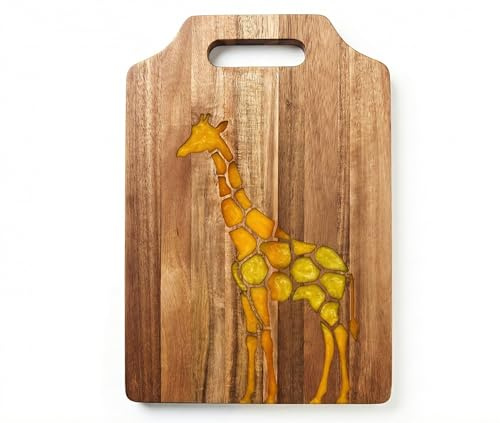 Giraffe Gifts Acacia Wood Cutting Board, with Unique Giraffe Epoxy Resin Pan, Perfect for Kitchen Meal Prep and Serving, Versatile Cheese & Charcuterie Board, for Meat and Vegetable, 15 * 9.6 Inch