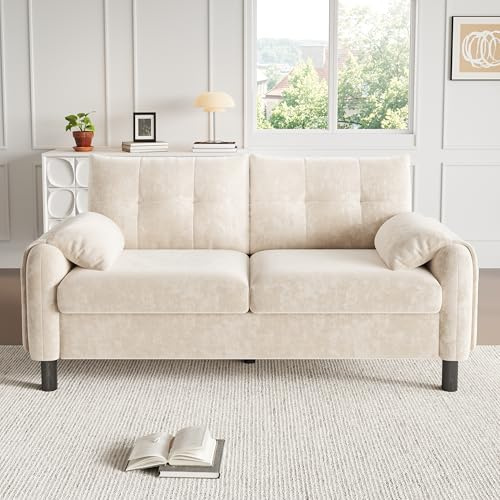 Yihomfy Canapé Double Moderne Style Scandinave en Chenille Douce - Confort Ergonomique et Design Épuré - Canapé 2 Places Béige avec Accoudoirs Rembourrés (Beige, 158X80X88.5 cm)