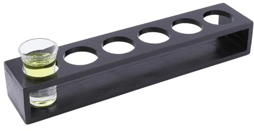 CREATCABIN Black Shot Glass Holder 6 Shot Glass Tray Holder Wooden 1.6 Inch Hole Cocktail Drinks Paddle Beer Wine Serving Displays Organizers Board Stand for Home Parties Bar 12.6x2.5x2 Inch