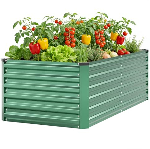 Aiuola rialzata in metallo, 177 x 89 x 57,5 cm, aiuola per piante in robusto acciaio zincato con rete di protezione e tessuto non tessuto per erbacce, extra larga e stabile, ideale per verdure, erbe