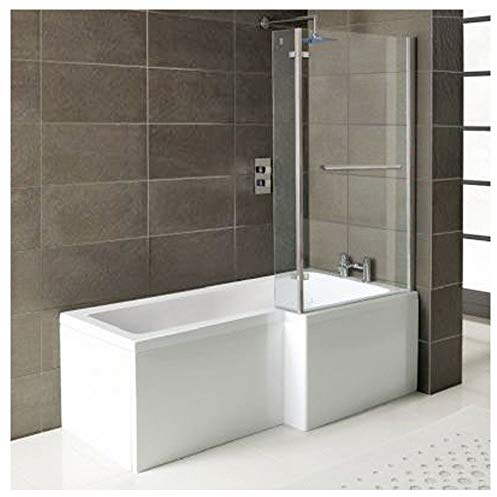 Badewanne SYNA 167,5cm Rechts + Duschkabine + Wannenschürze + Ablaufgarnitur + Wannenfüße Weiß