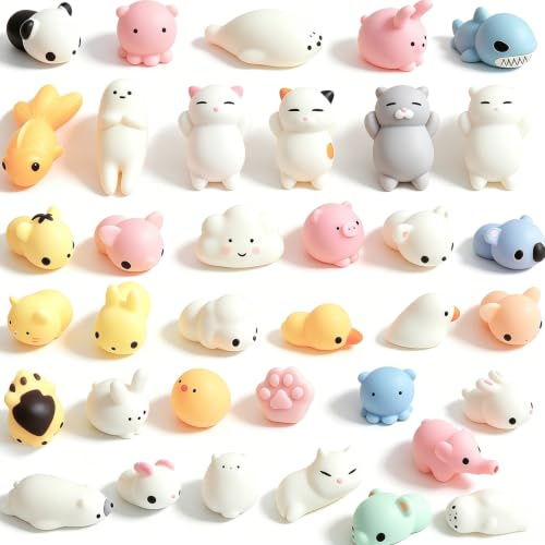 Amaza Mochi Squishy Juguete Antiestrés Regalos Cumpleaños Niños Colegio Premios,Lote de 36 Squishies Animales 4-7cm(No Mini) para Relleno Piñatas Infantil,Detalles Cumpleaños,Regalitos Invitados Niños