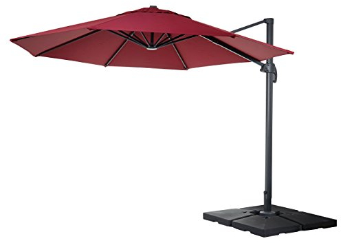 Mendler Sombrilla para gastronomía HWC-A96, sombrilla redonda, diámetro de 4 m, poliéster aluminio/acero, 27 kg, color burdeos con soporte, giratorio