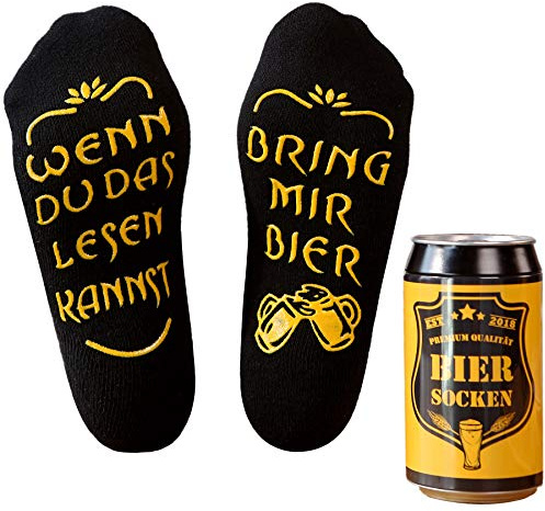 Geschenk für Männer, Bier Socken mit Spruch auf der Sohle, WENN DU DAS LESEN KANNST BRING MIR Bier Socken, Geschenk als Geburtstagsgeschenk, Gastgebergeschenk Grillparty, Abschiedgeschenk für Lehrer