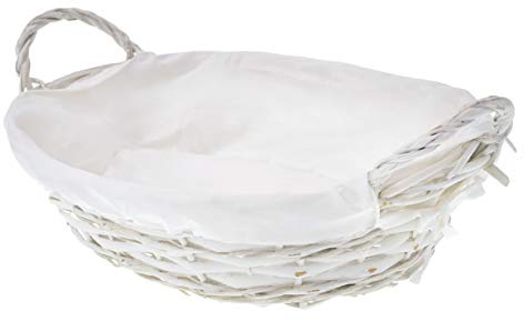 HERSIG - Bandeja Mimbre Natural | Cesta Mimbre Ovalada con Forro y Asas - 35 x 25 x 9 cm - Blanco