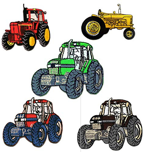 Catch the Patch Traktor Aufnäher Set 5 Stück zum Aufbügeln Bügelbild für Kinder mit Bauernhof Baustelle Action Spielspaß, Bügelpatch Patches Bügelflicken Kindergeburtstag