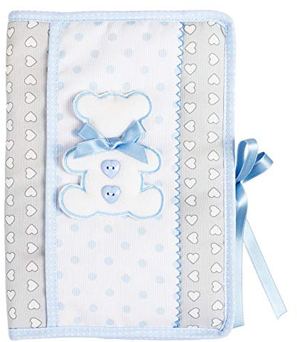 FILET - Copri Libretto Sanitario con Ricamo a Forma di Orsetto, Cover Documenti Sanitari Neonato, Compatibile con Chaier de Santé de l'Enfant Formulaire CERFA no 12593 * 02, Colore Grigio e Azzurro