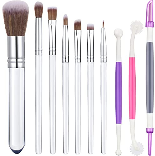 Patelai 10 Pcs Food Safe Paint Brushes Fondant Tools for Cake Baking Chocolate Sugar Cookie Decoration Cake Brushes for Luster Dust Pastry Decorating Supplies with Fondant and Gum Paste Tool(Clear)