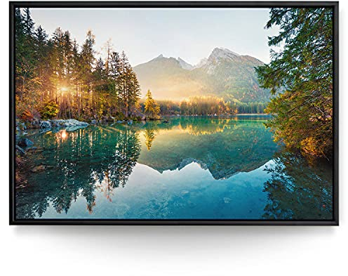 BilderKing Wandbild Wasserfall Hintersee Bayern - 180cm x 120cm Leinwand auf 2cm Keilrahmen mit Schattenfugenrahmen schwarz