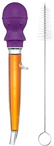 U-Taste Grande Baster per Tacchino Angolato: 109℃ Resistente al Calore Pipetta per Grasso di Carne in Tritan con Bulbo di Polpo in Silicone e Spazzola per la Pulizia(44 ml, Viola)