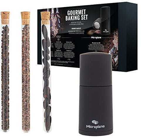 Microplane Macinaspezie in set con fiori di cannella, tonka e cacao Nibs