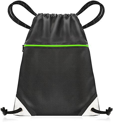 aZengear Kordelzugbeutel (40x50cm) aus wasserdichtem recyceltem Polyester für Fitnessstudio, Sport, Sport, Schwimmen | Leicht reflektierende Reißverschlusstaschen und Kordel (Schwarz)